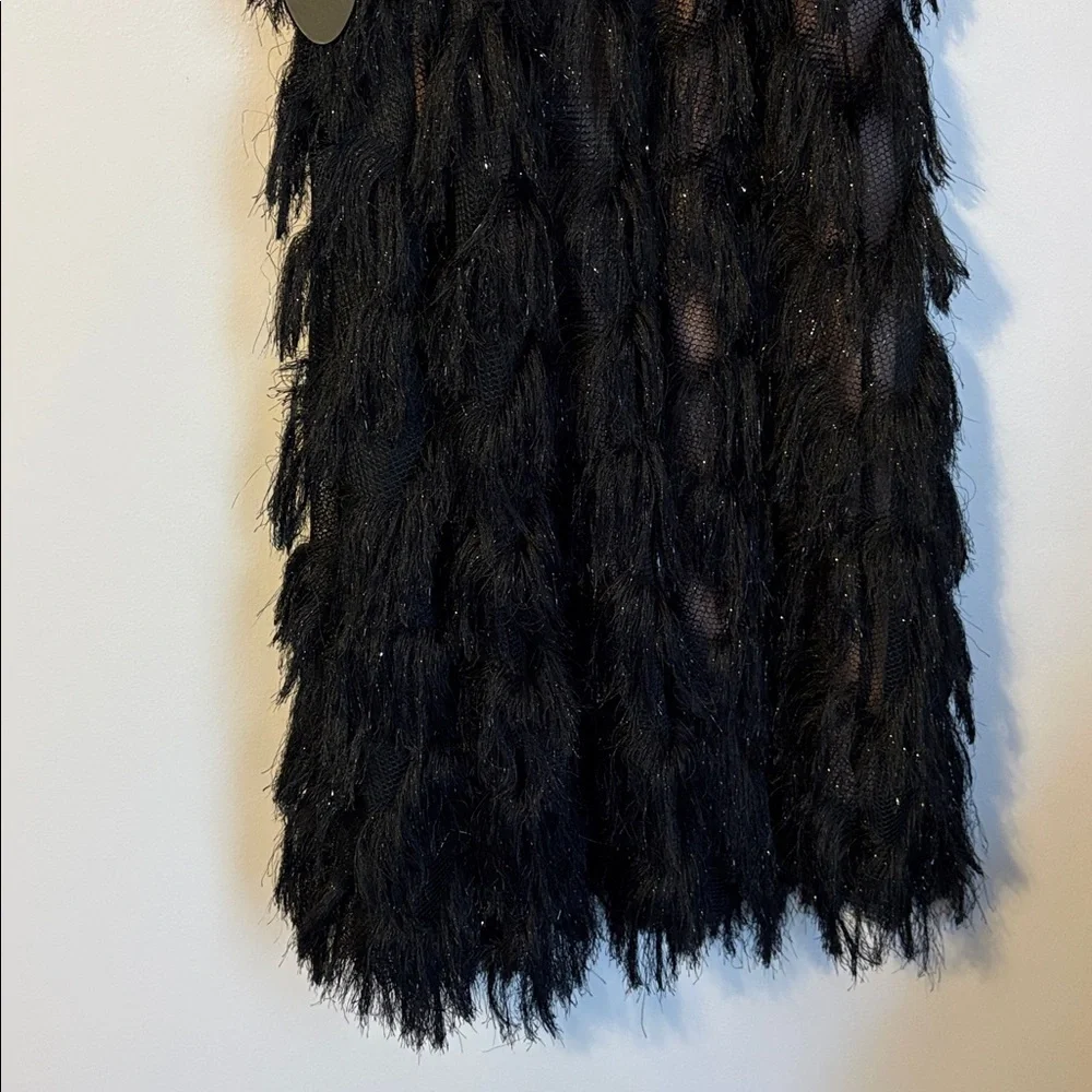 Ava & Yelly Black Sleeveless Eyelash-Pattern Fringe Trim Swing Dress size 16